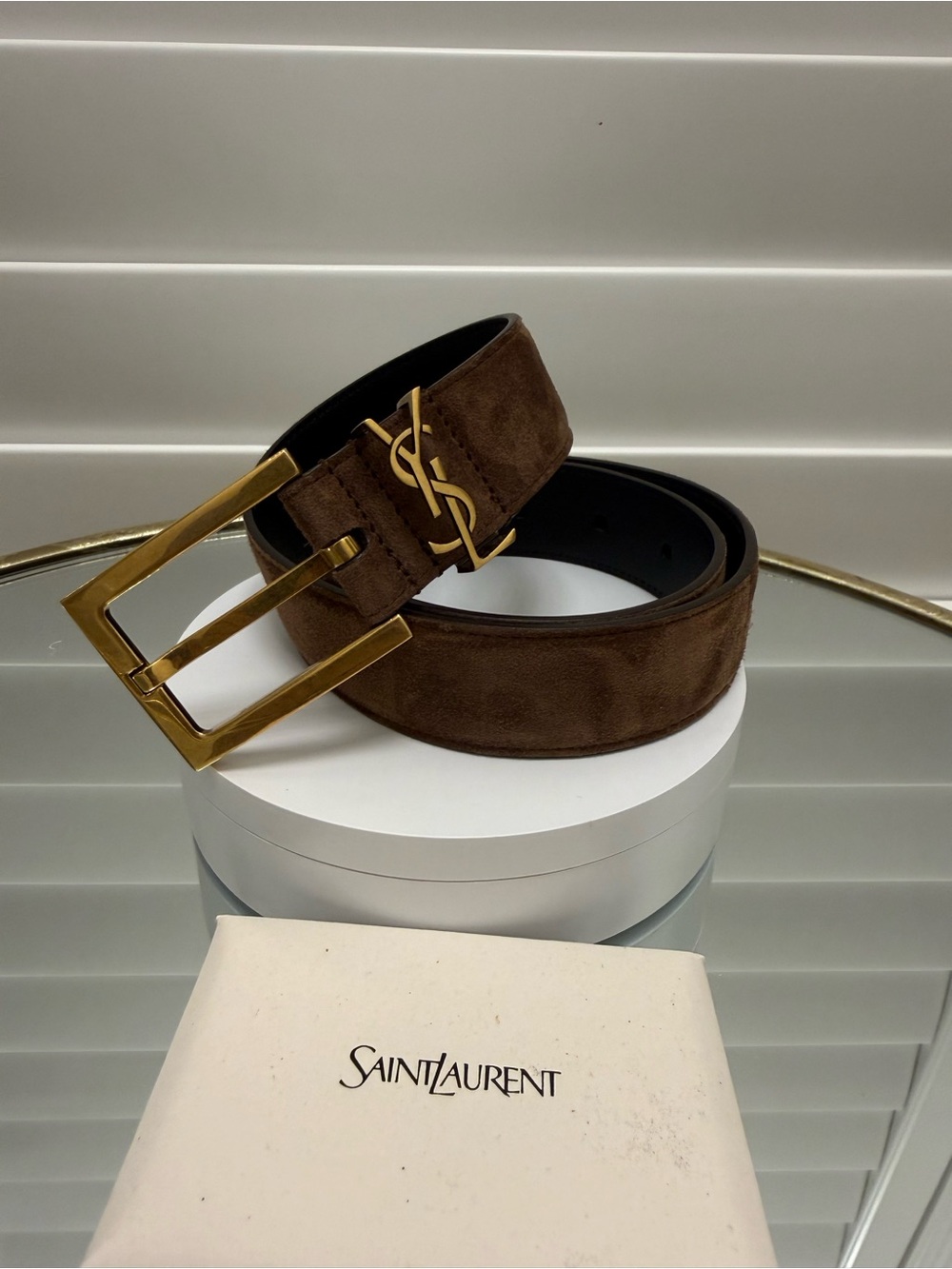 Saint Laurent Brown Suede women’s Belt with Gold Buckle size 75/30